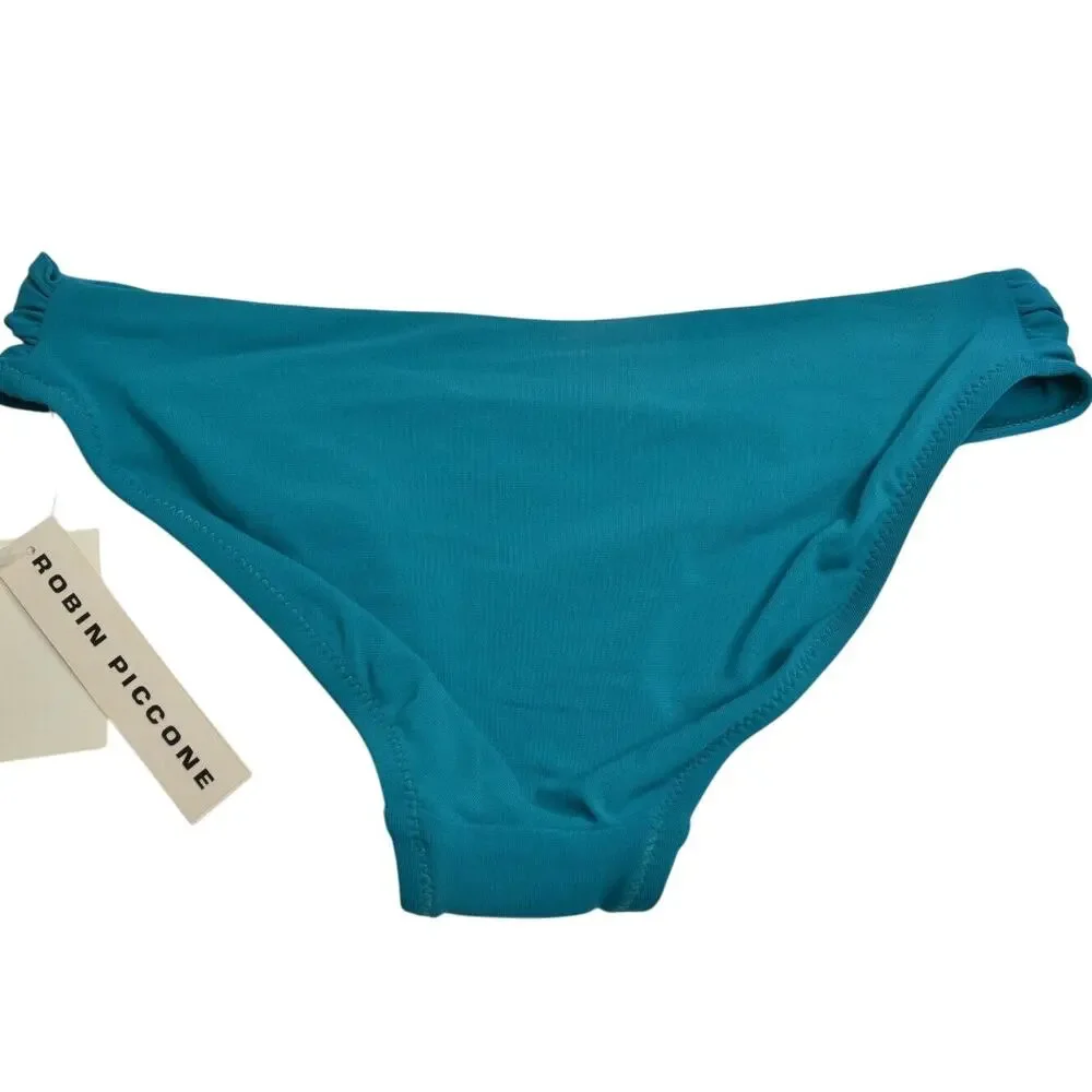 ROBIN PICCONE Women's Teal Side-Shirred Bikini Bottoms